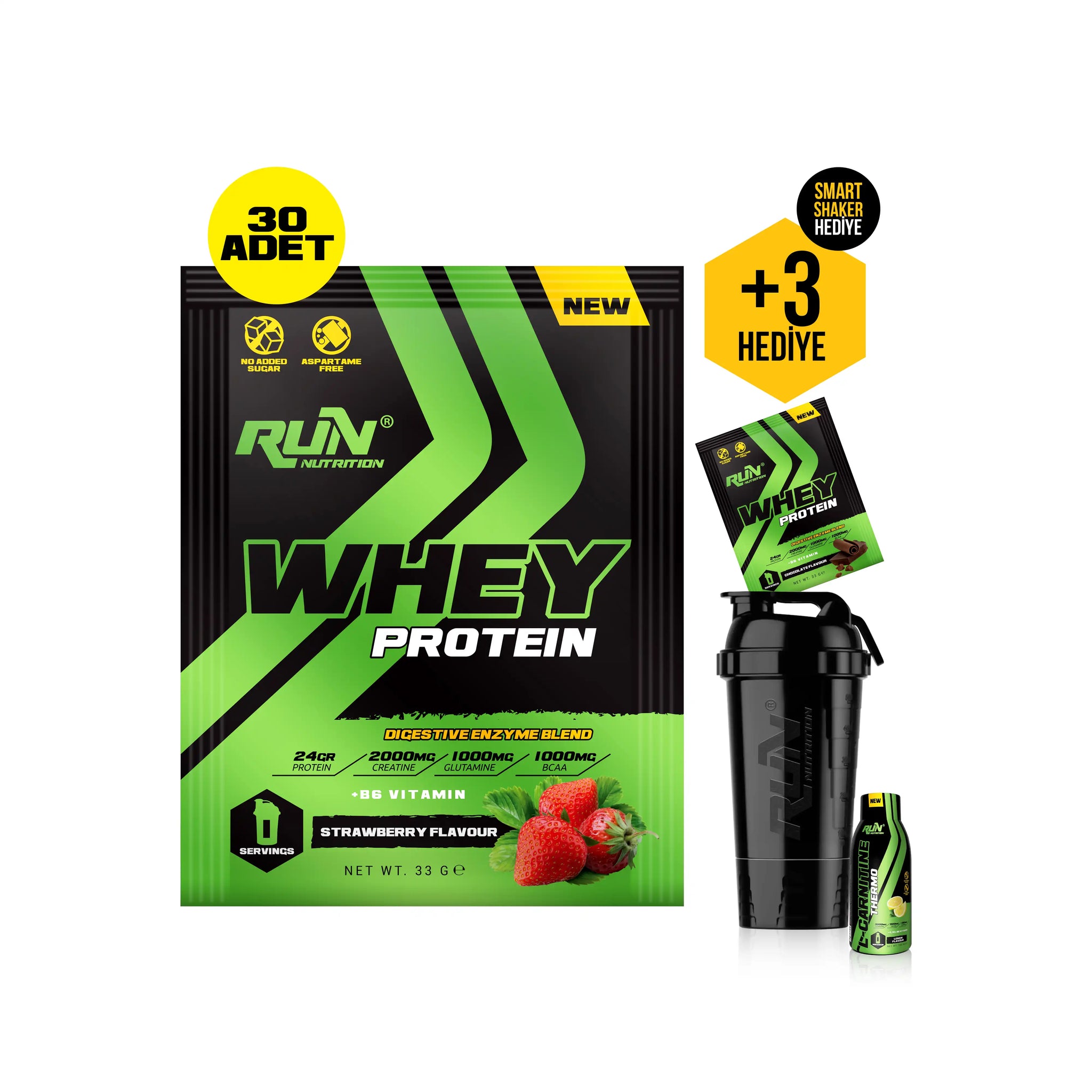 Whey Protein Çilek Aromalı Saşe - 30 Adet - 990g - Hediyeli