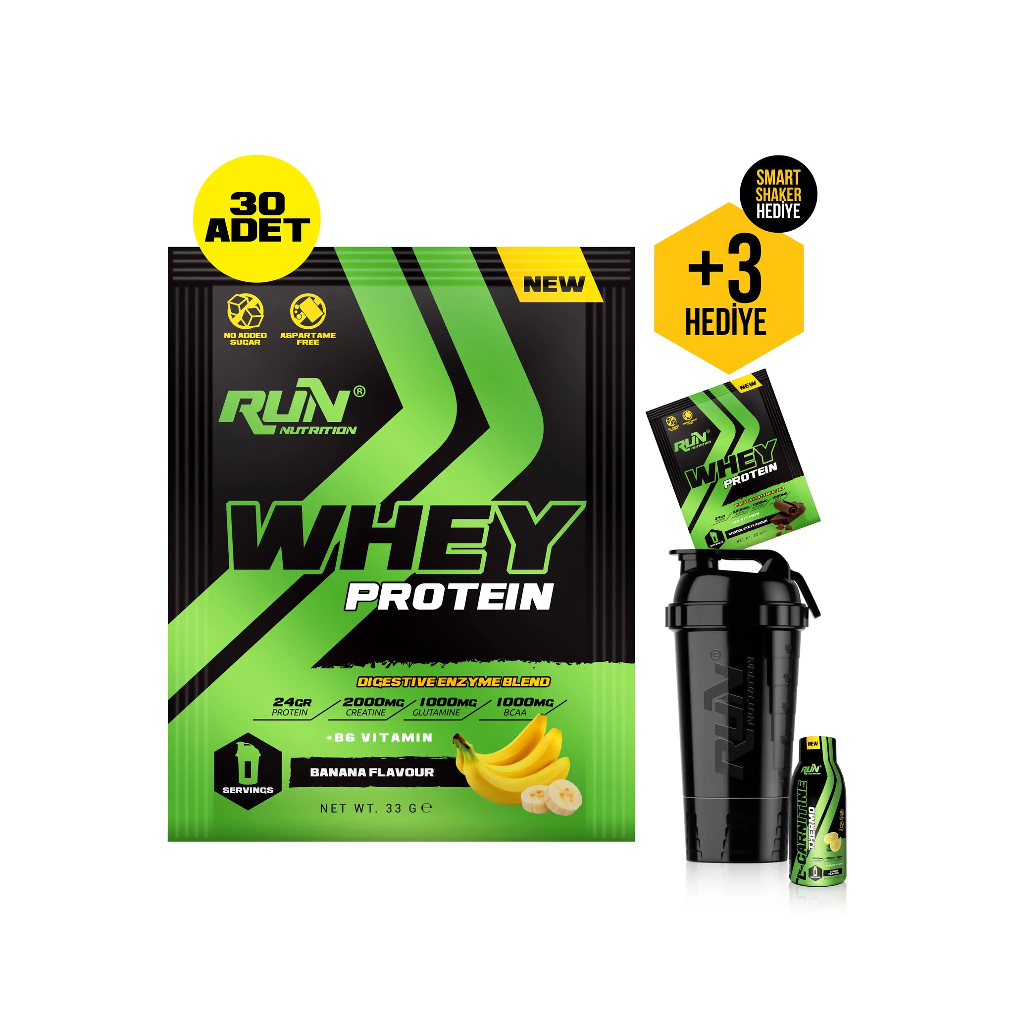 Whey Protein Muz Aromalı Saşe - 30 Adet - 990g - Hediyeli