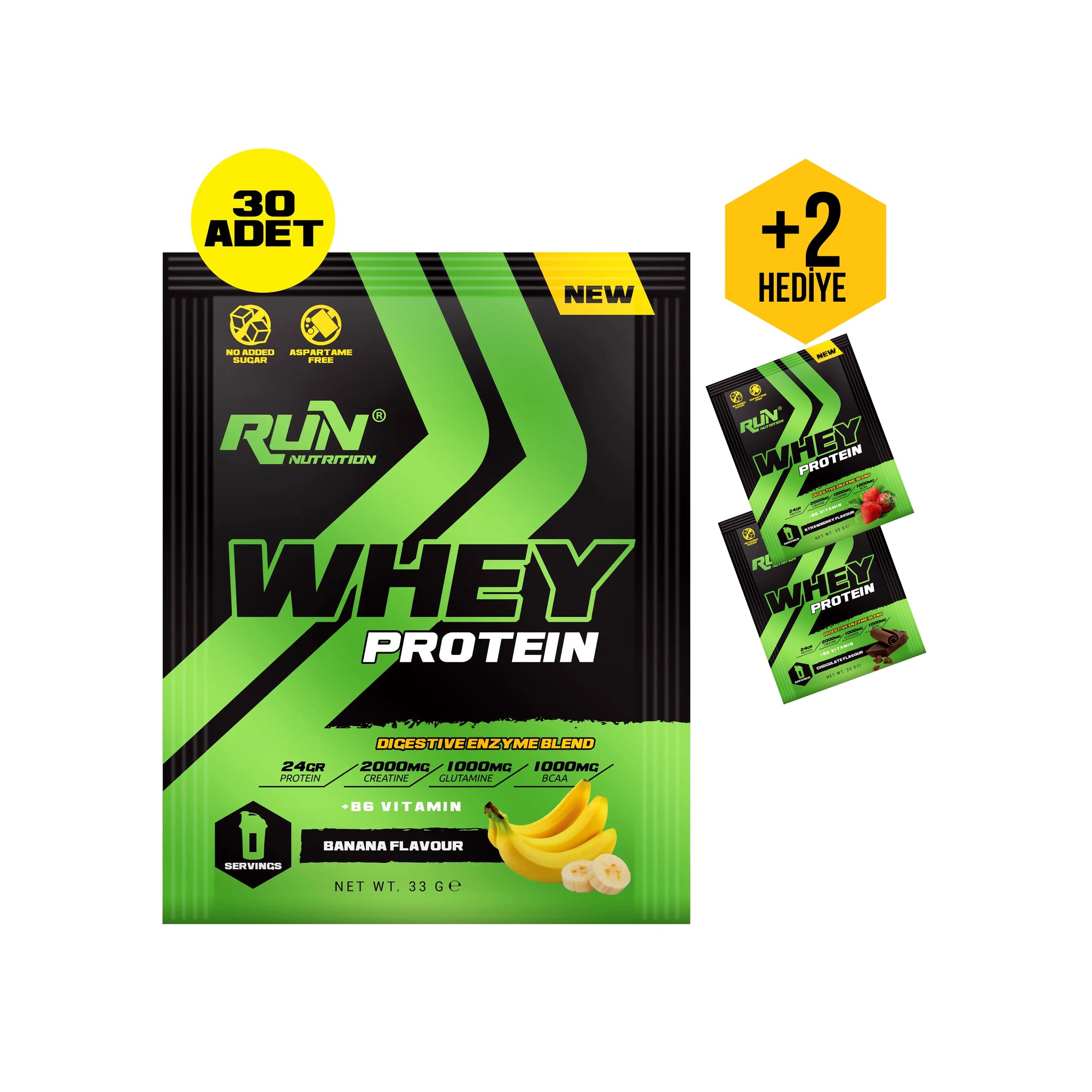 Whey Protein Muz Aromalı Saşe - 30 Adet - 990g - Hediyeli