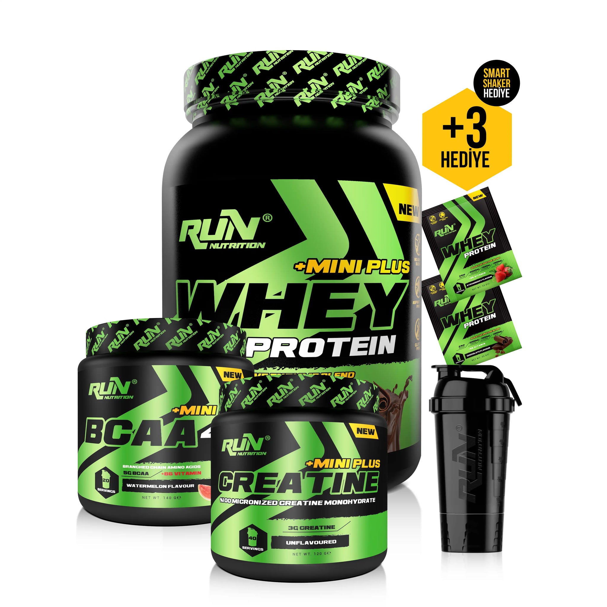 Fitness MİNİ Paketi - Whey Mini Plus Çikolata, Bcaa Karpuz, Creatine -