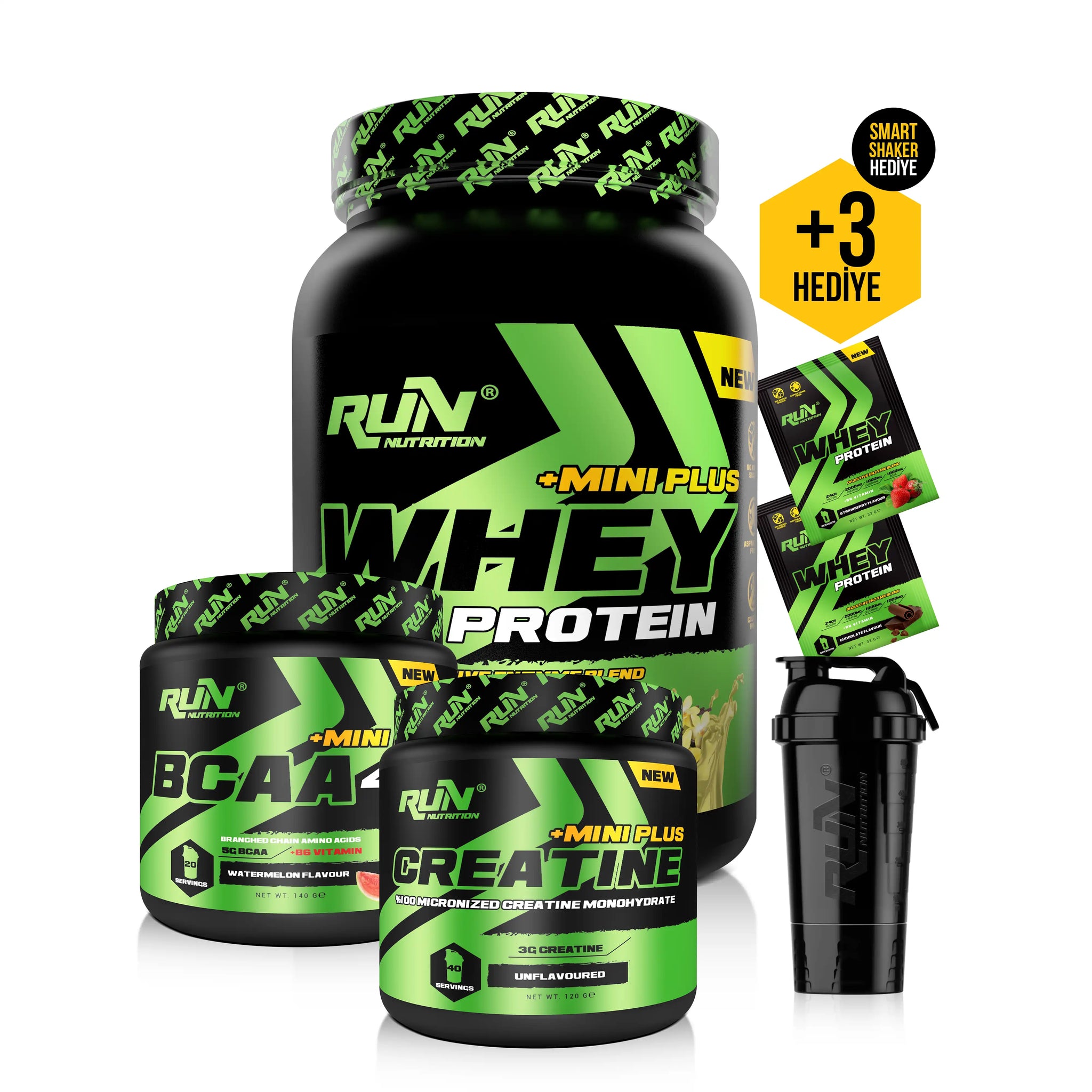 Fitness MİNİ Paketi - Whey Mini Plus FR. Vanilya, Bcaa Karpuz, Creatine - Hediyeli