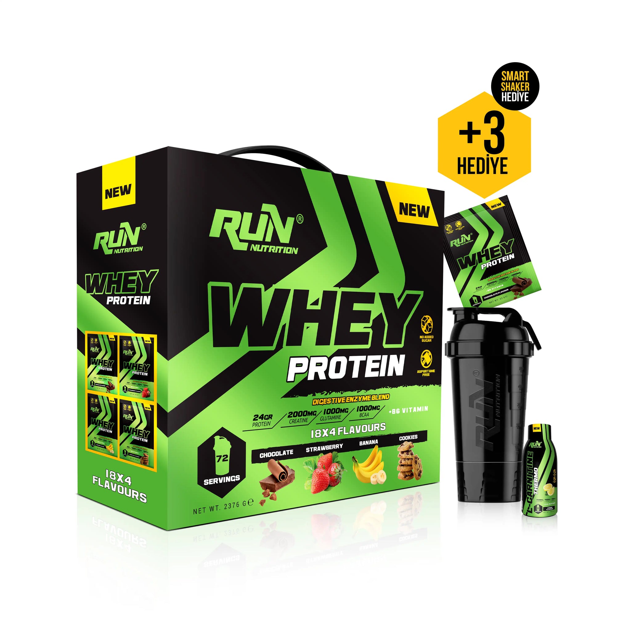 Whey Protein - 72 Adet - 4 Aromalı - 2376g - Hediyeli