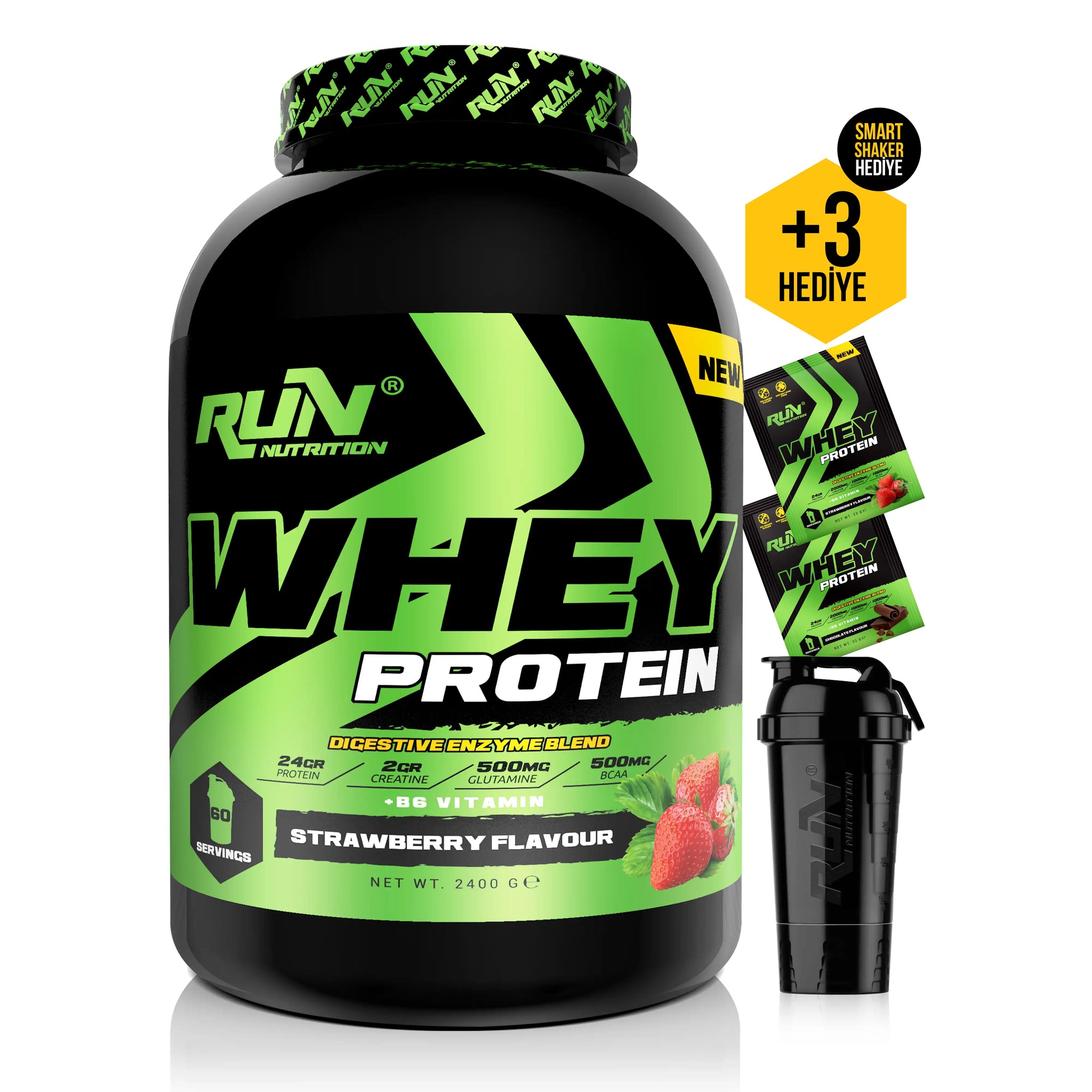 Whey Protein - 2.4 kg - Çilek Aromalı - 60 Servis - Hediyeli